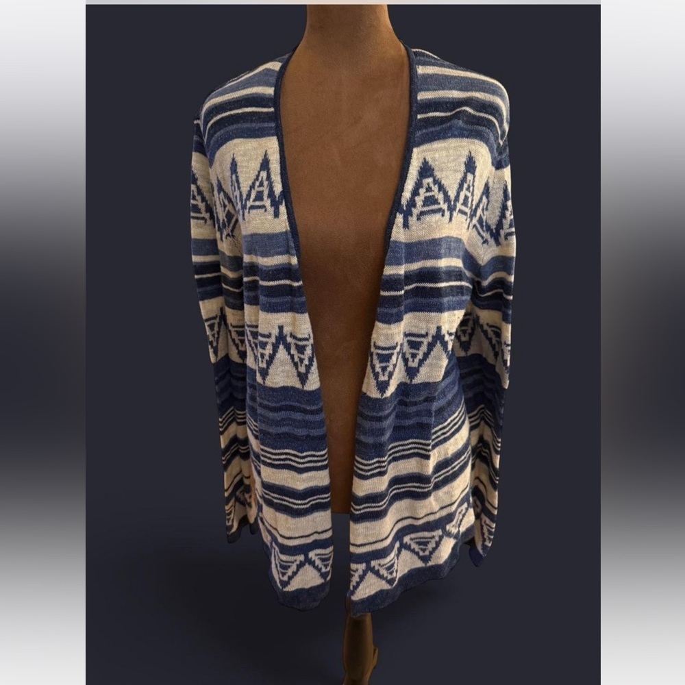 Chaps Navy and Cream Geometric Cardigan Yellowstone Ranch
